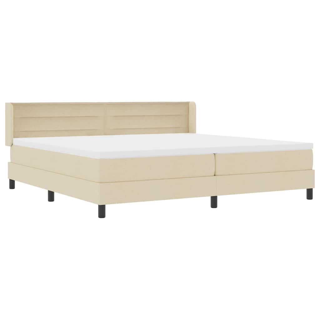 Boxrugós ágy matracmal fejtámlával Krém 200 x 200 cm szövet