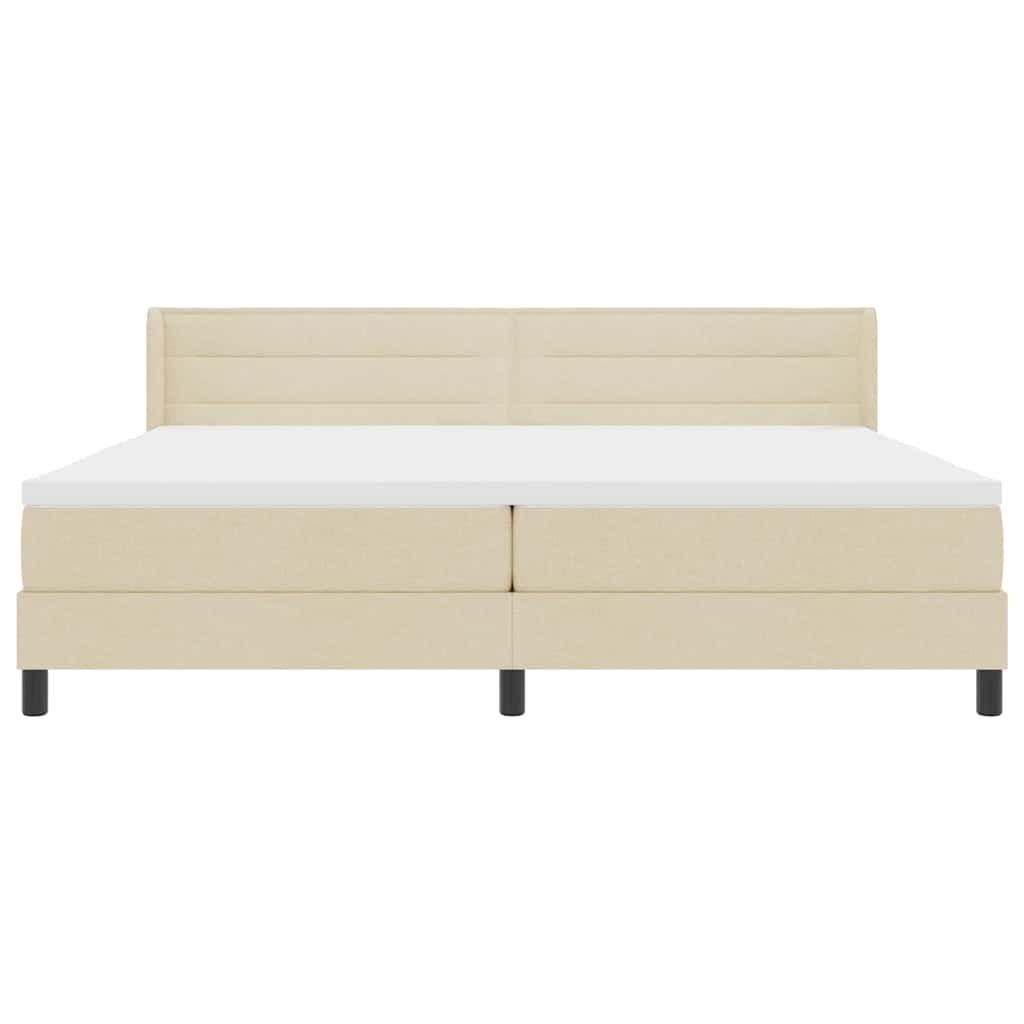 Boxrugós ágy matracmal fejtámlával Krém 200 x 200 cm szövet