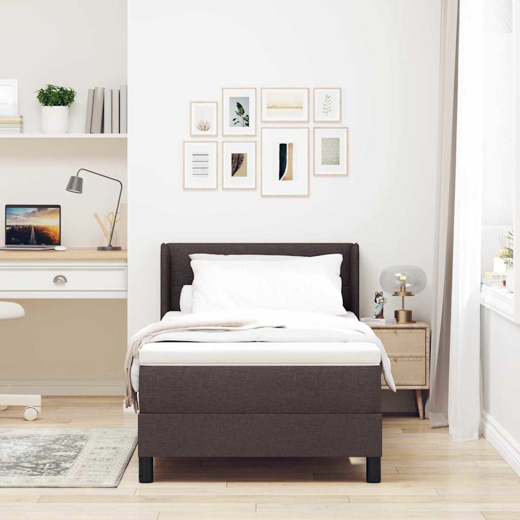 Boxrugós ágy fejtámlával Sötét Barna 200 x 90 cm szövet