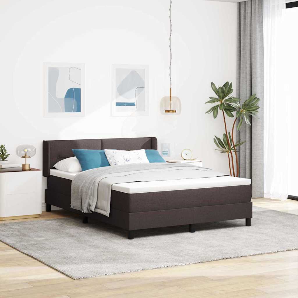 Boxrugós ágy fejtámlával Sötét Barna 190 x 140 cm szövet