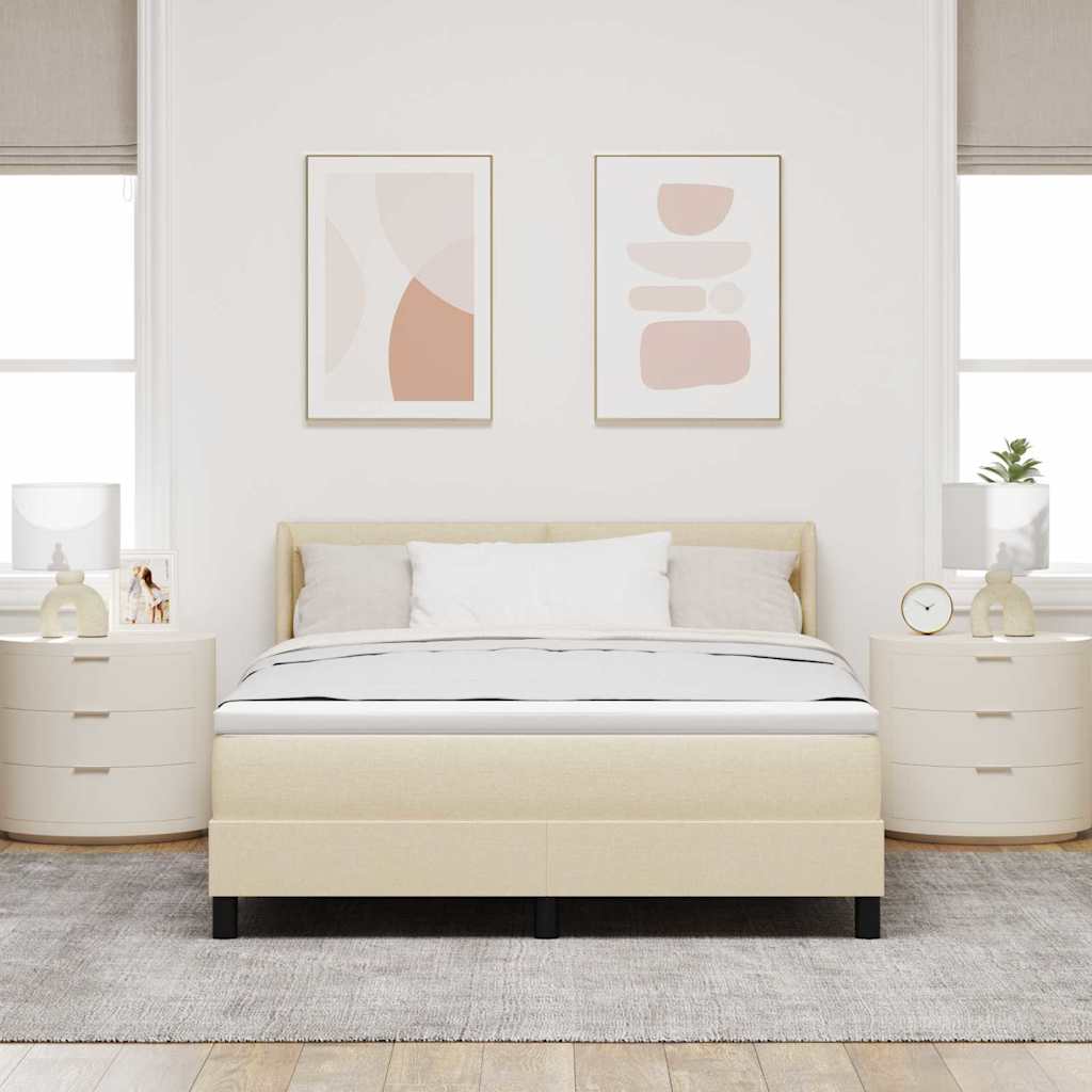 Boxrugós ágy fejtámlával Krém 190 x 140 cm szövet
