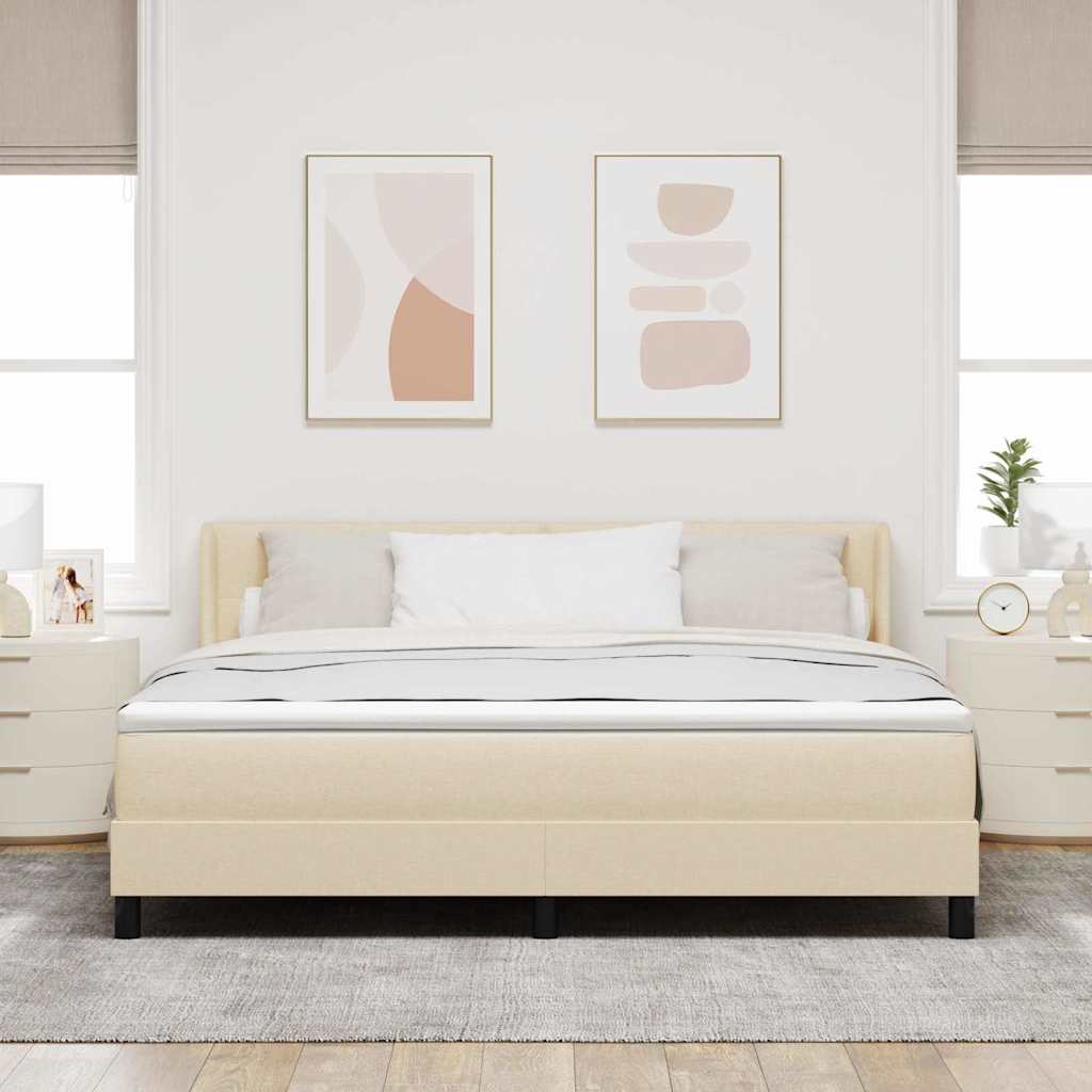 Boxrugós ágy fejtámlával Krém 200 x 180 cm szövet