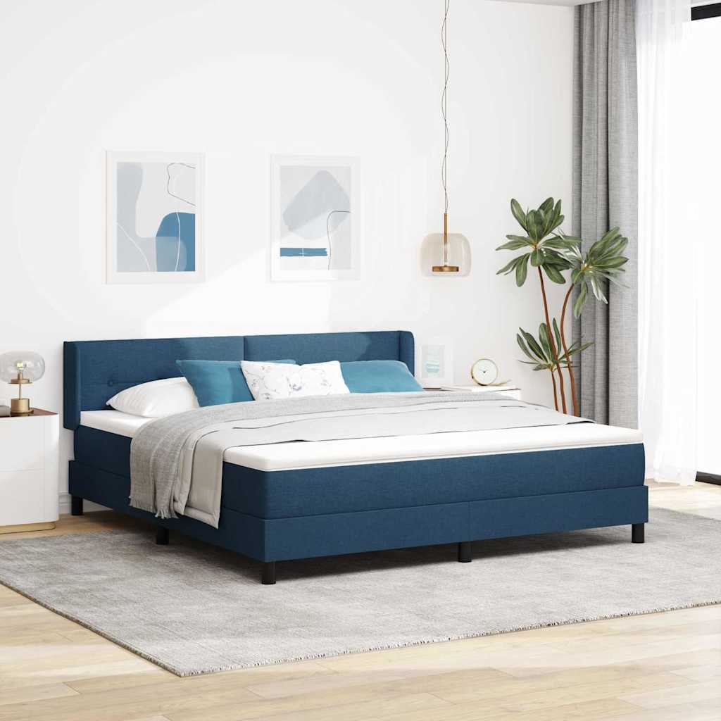 Boxrugós ágy fejtámlával Kék 200 x 180 cm szövet