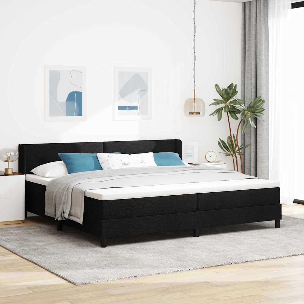 Boxrugós ágy fejtámlával Fekete 200 x 200 cm szövet