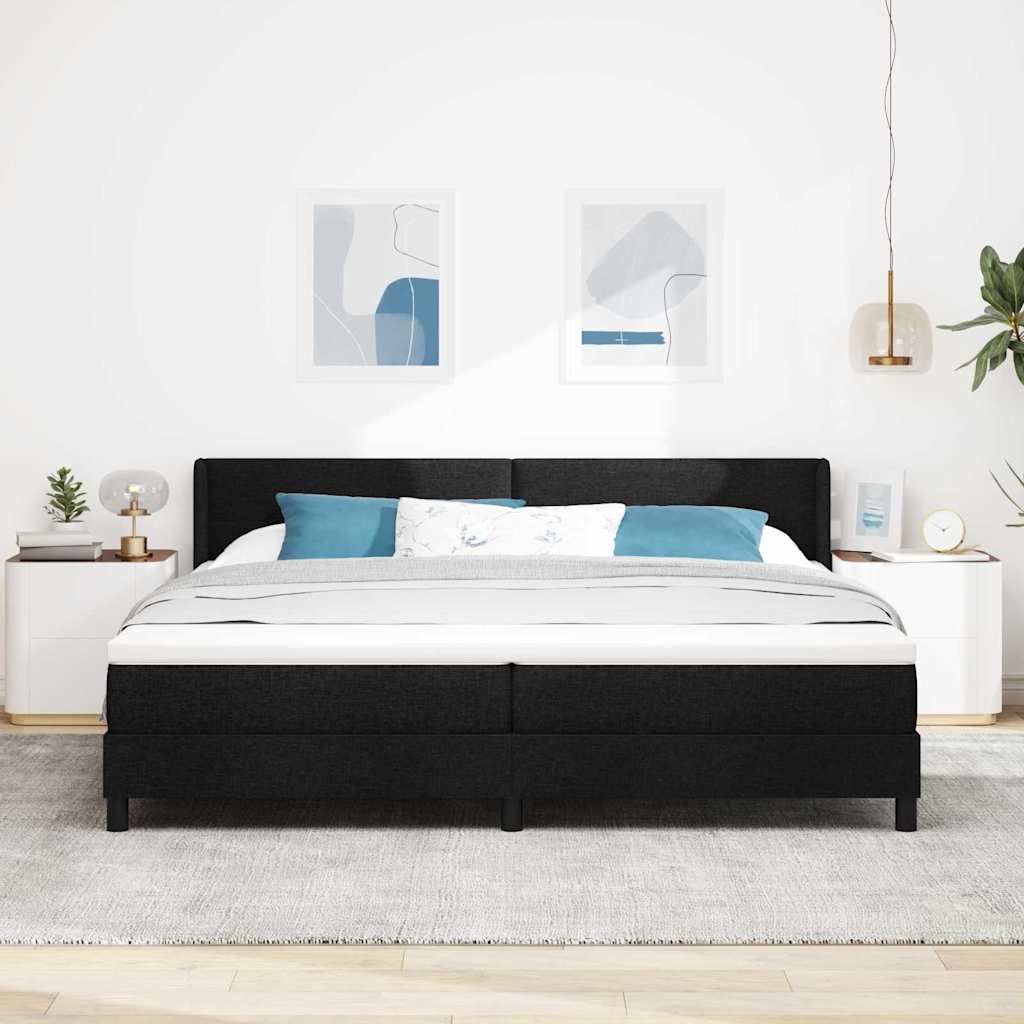 Boxrugós ágy fejtámlával Fekete 200 x 200 cm szövet
