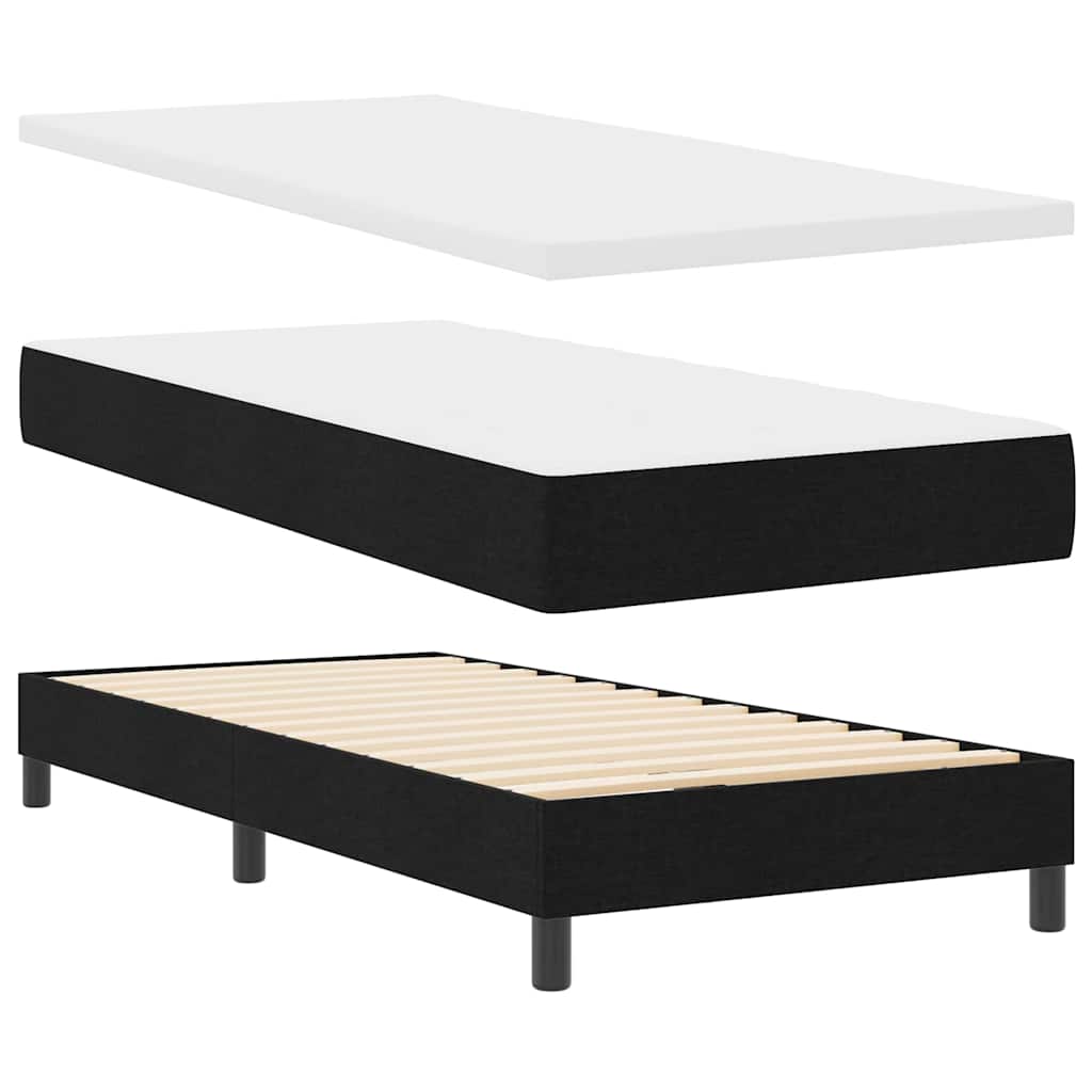 Boxrugós ágy fejtámlával Fekete 200 x 200 cm szövet