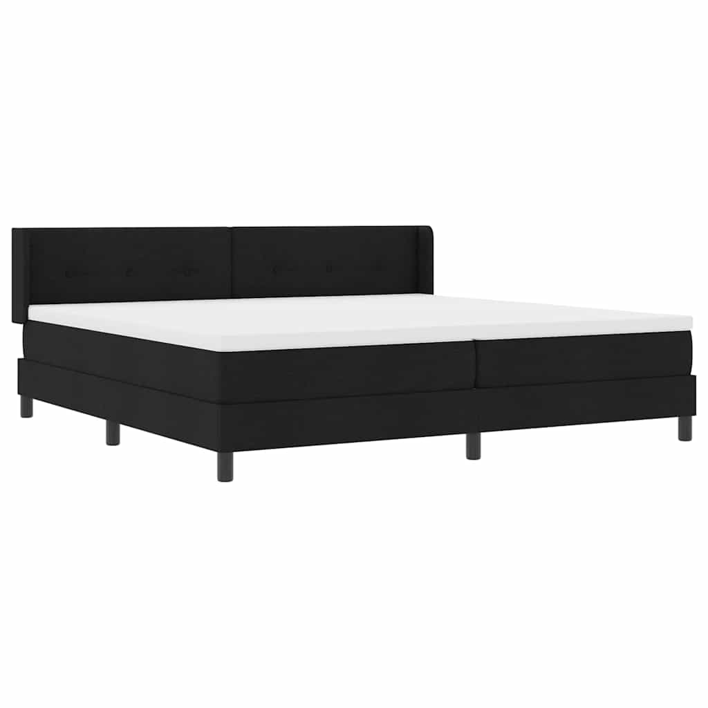 Boxrugós ágy fejtámlával Fekete 200 x 200 cm szövet