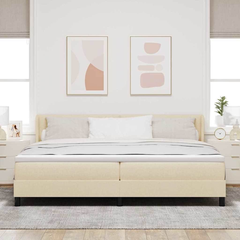 Boxrugós ágy fejtámlával Krém 200 x 200 cm szövet