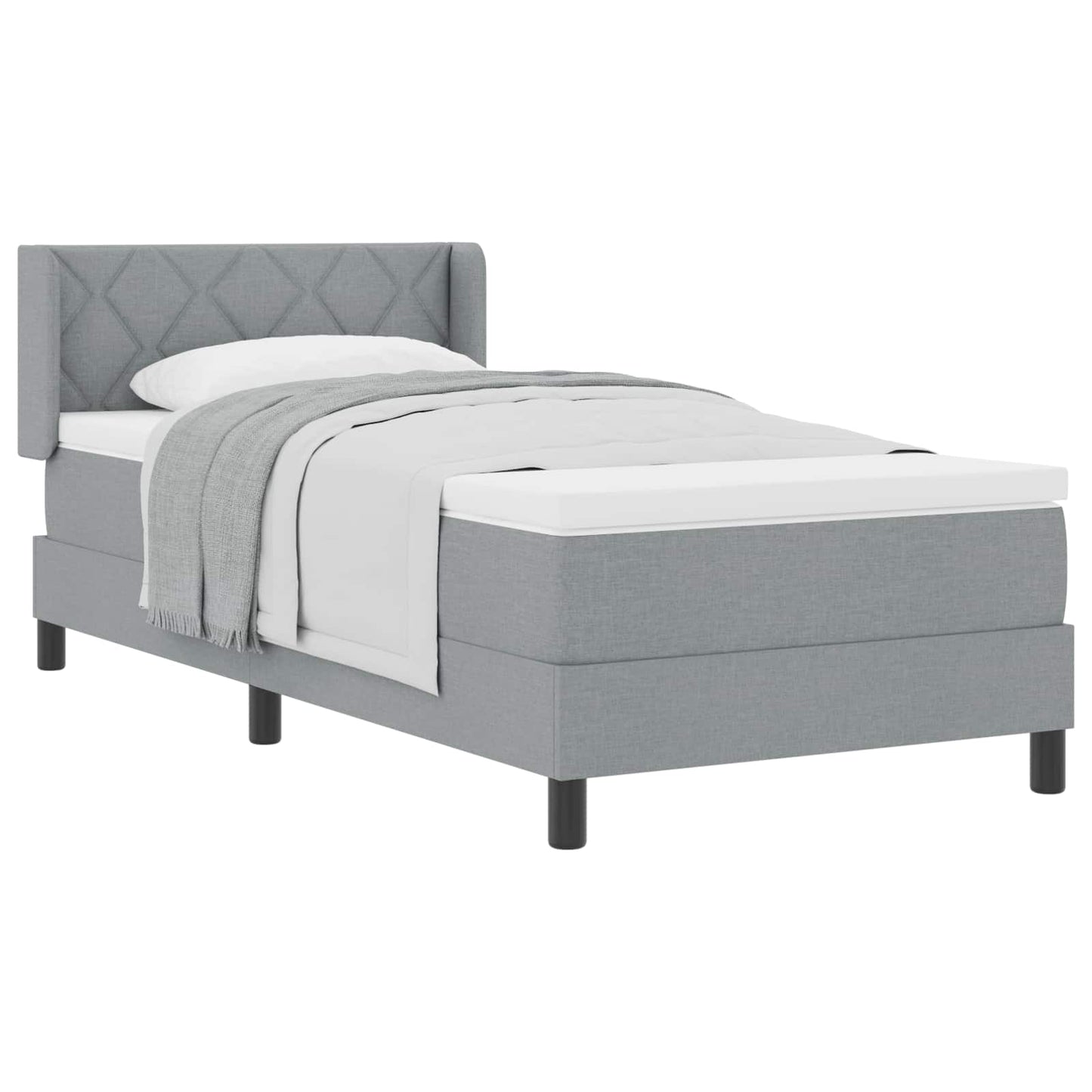 Boxrugós ágy fejtámlával Világosszürke 200 x 90 cm szövet