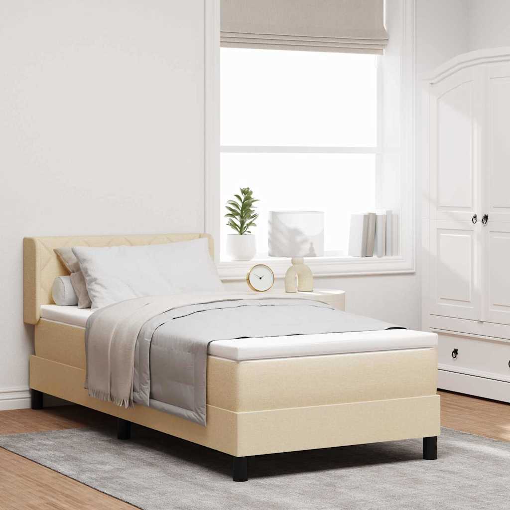 Boxrugós ágy fejtámlával Krém 200 x 90 cm szövet