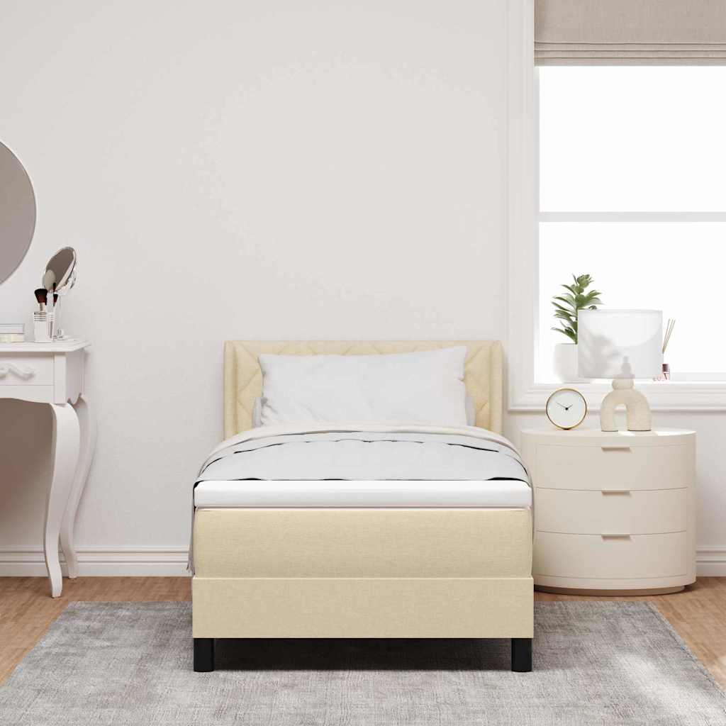 Boxrugós ágy fejtámlával Krém 200 x 90 cm szövet