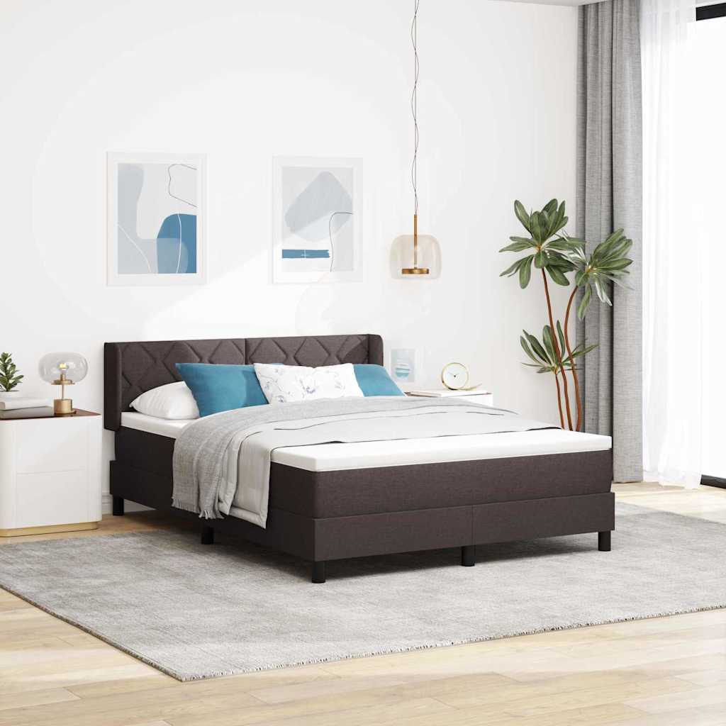 Boxrugós ágy fejtámlával Sötét Barna 200 x 140 cm szövet