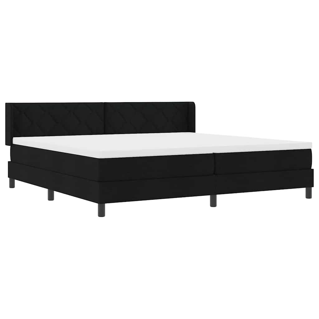 Boxrugós ágy fejtámlával Fekete 200 x 200 cm szövet