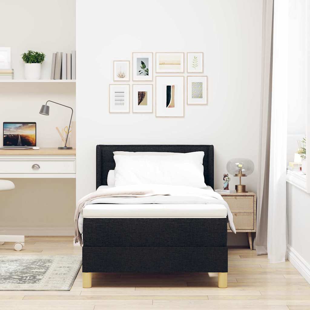 Boxrugós ágy matracmal fejtámlával Fekete 200 x 80 cm szövet