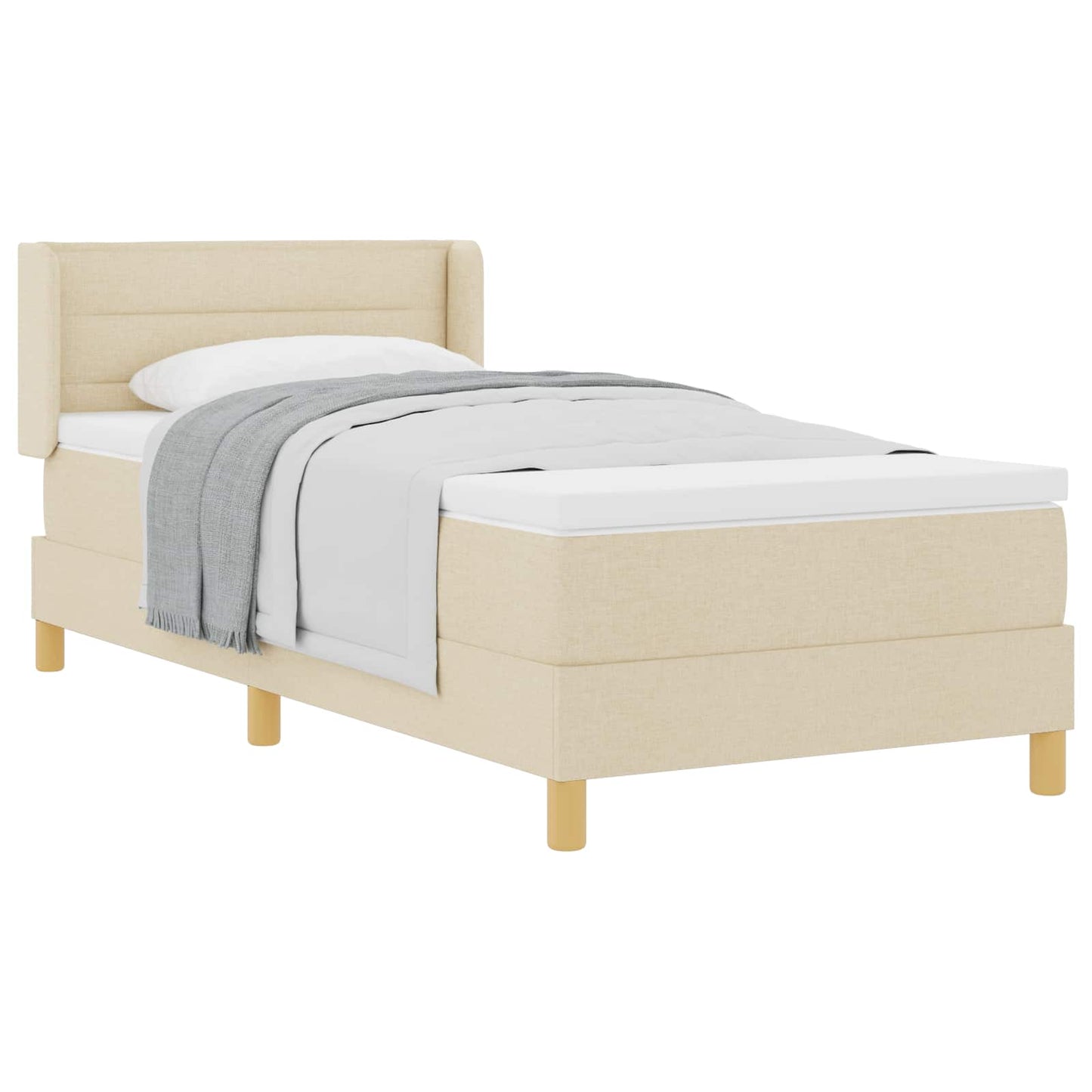 Boxrugós ágy matracmal fejtámlával Krém 200 x 100 cm szövet