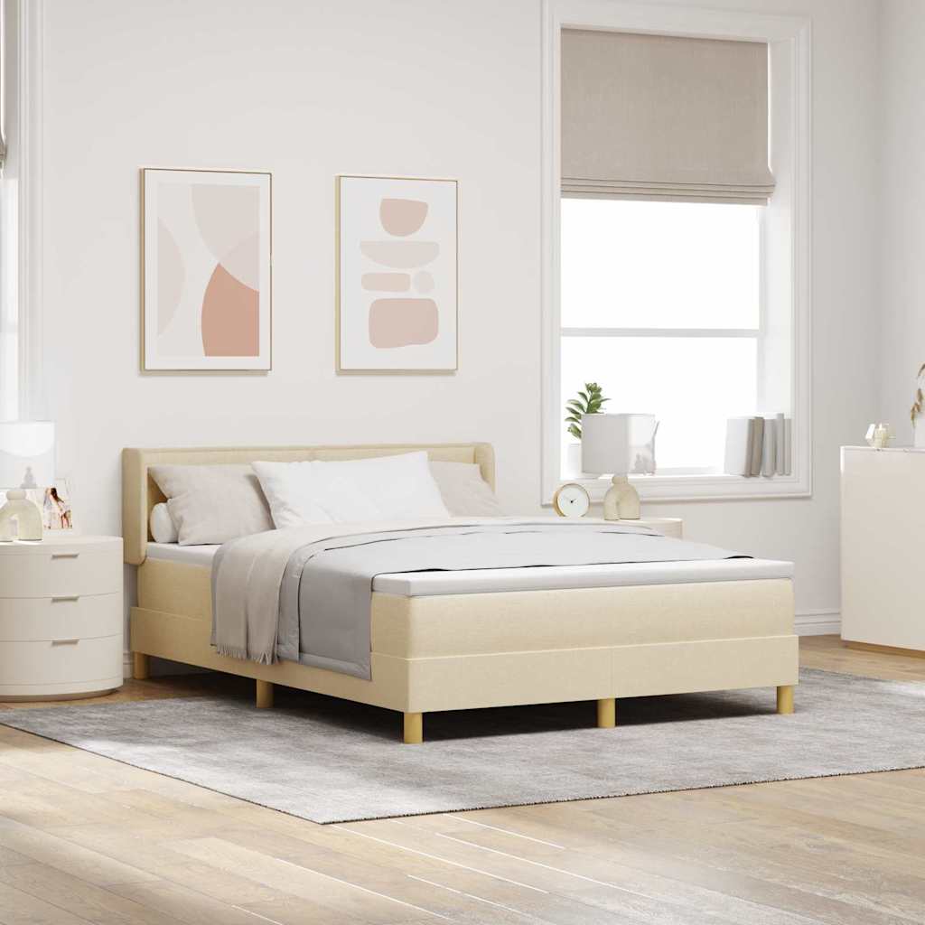 Boxrugós ágy matracmal fejtámlával Krém 200 x 160 cm szövet