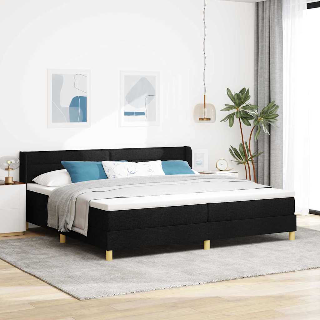 Boxrugós ágy matracmal fejtámlával Fekete 200 x 200 cm szövet
