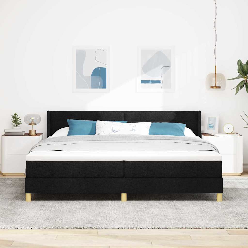 Boxrugós ágy matracmal fejtámlával Fekete 200 x 200 cm szövet