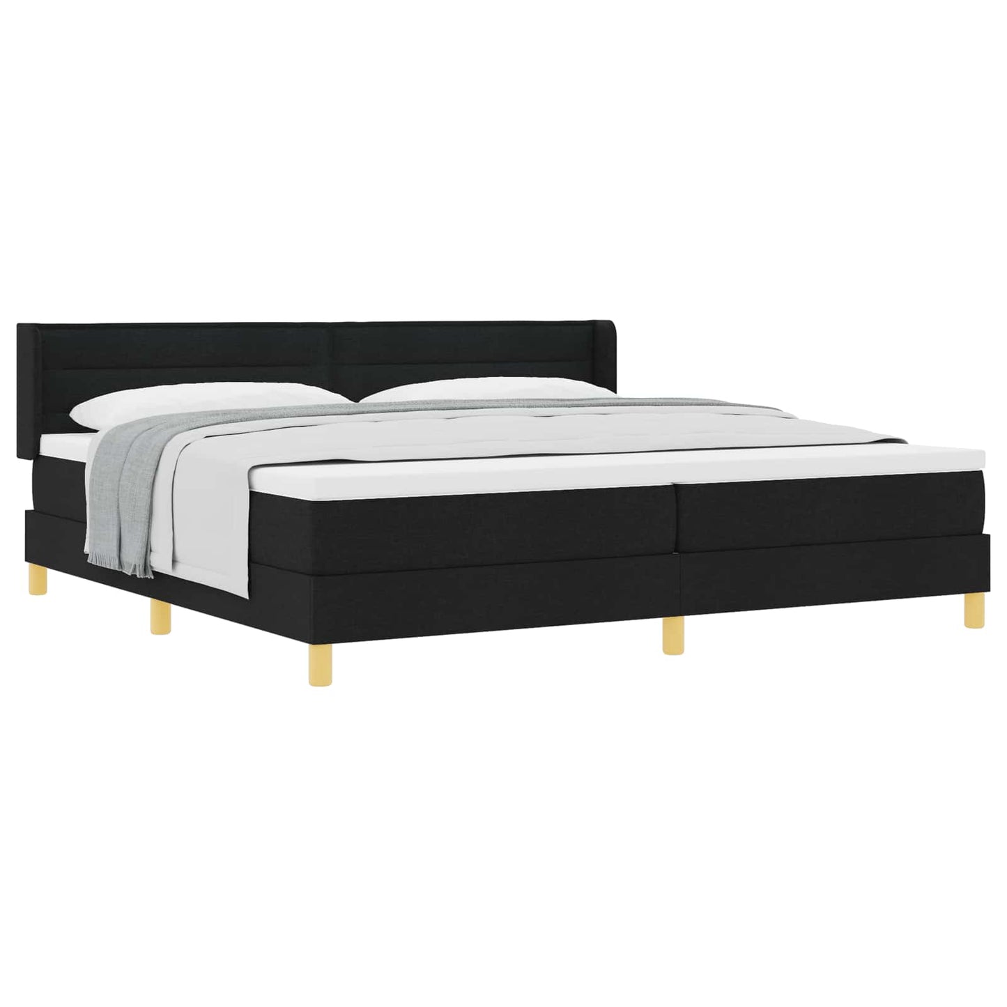 Boxrugós ágy matracmal fejtámlával Fekete 200 x 200 cm szövet