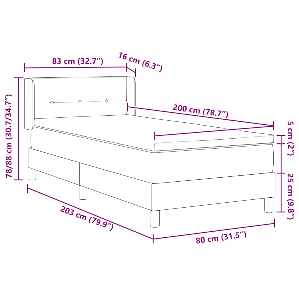 Boxrugós ágy fejtámlával Sötétszürke 200 x 80 cm szövet