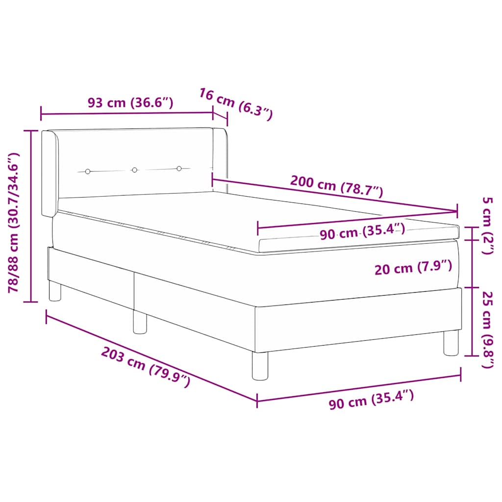 Boxrugós ágy fejtámlával Tópszínű 200 x 90 cm szövet