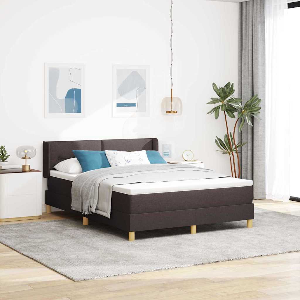 Boxrugós ágy fejtámlával Sötét Barna 190 x 140 cm szövet