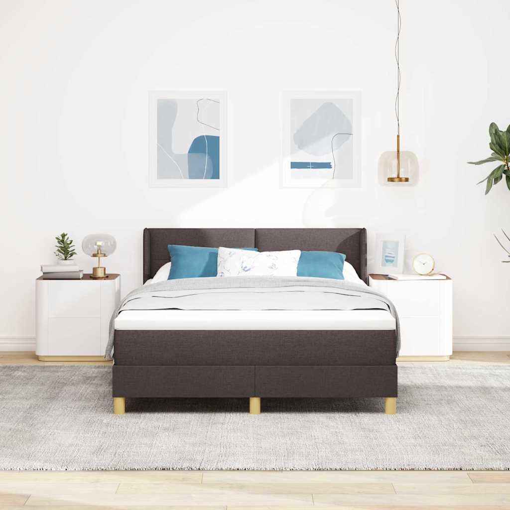 Boxrugós ágy fejtámlával Sötét Barna 200 x 140 cm szövet