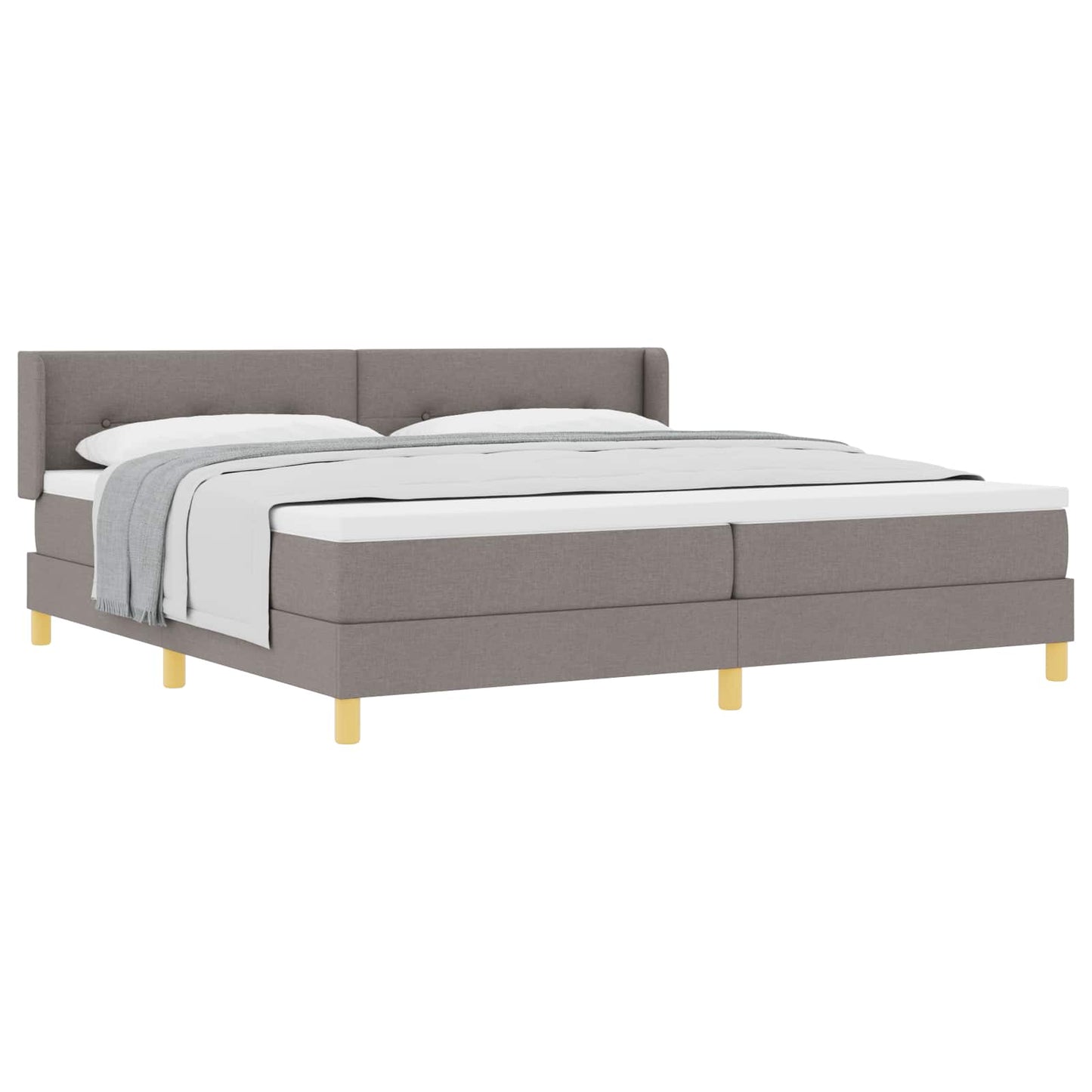 Boxrugós ágy párnával fejtámlával Tópszínű 200 x 200 cm szövet
