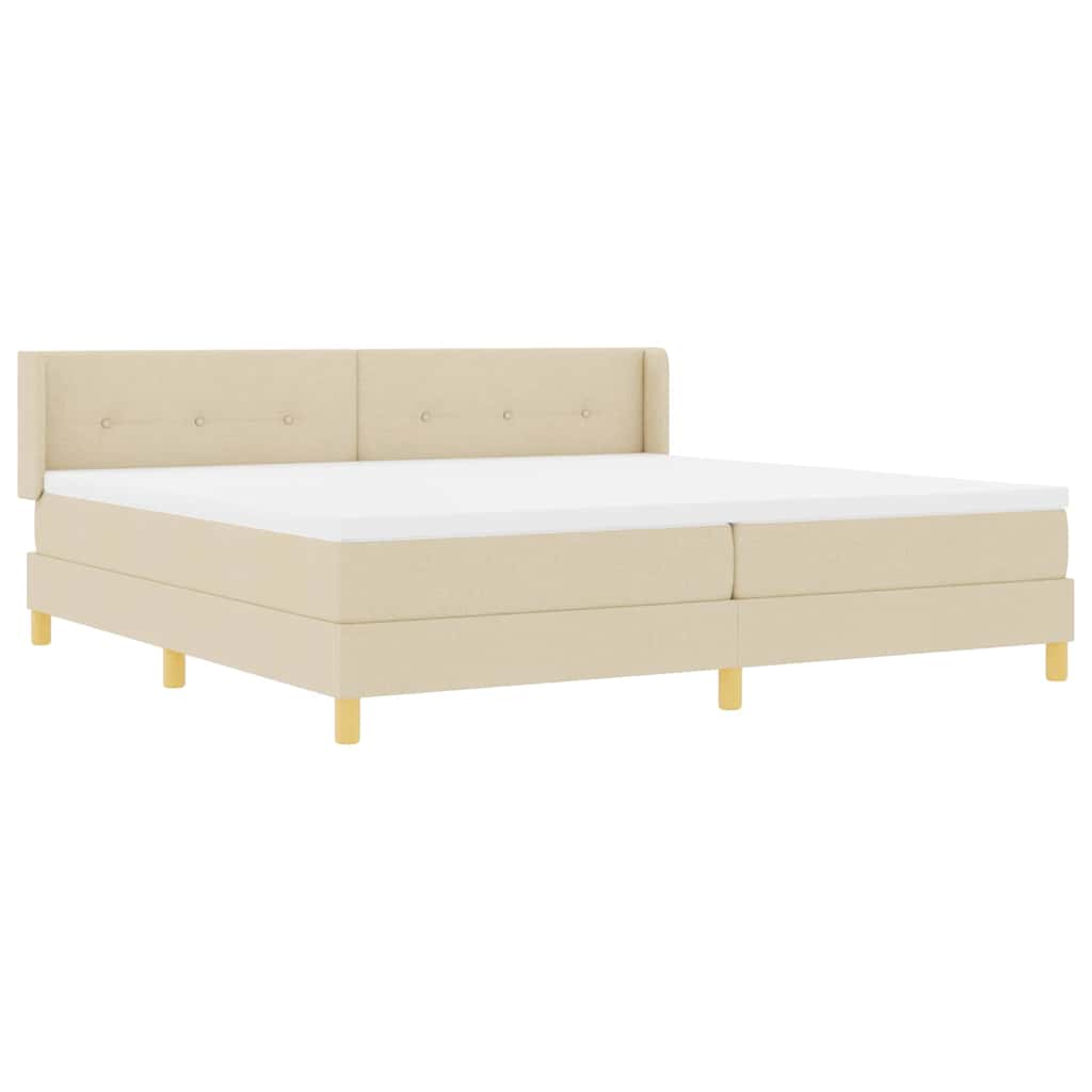 Boxrugós ágy fejtámlával Krém 200 x 200 cm szövet