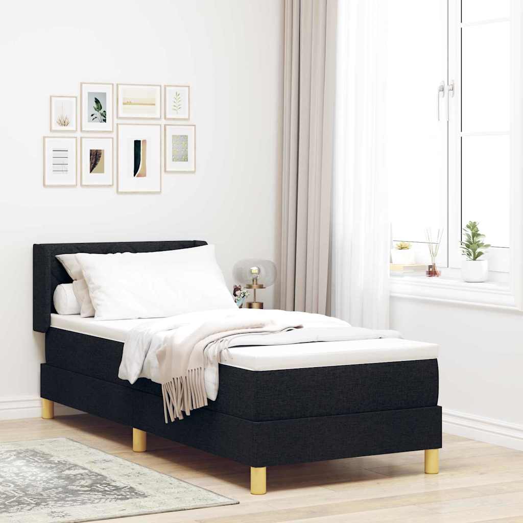 Boxrugós ágy fejtámlával Fekete 200 x 80 cm szövet