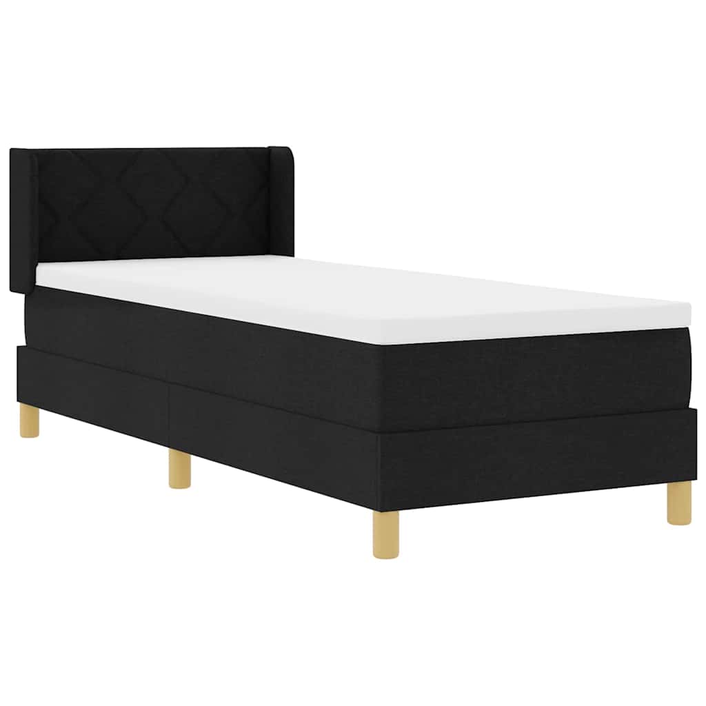 Boxrugós ágy fejtámlával Fekete 200 x 80 cm szövet