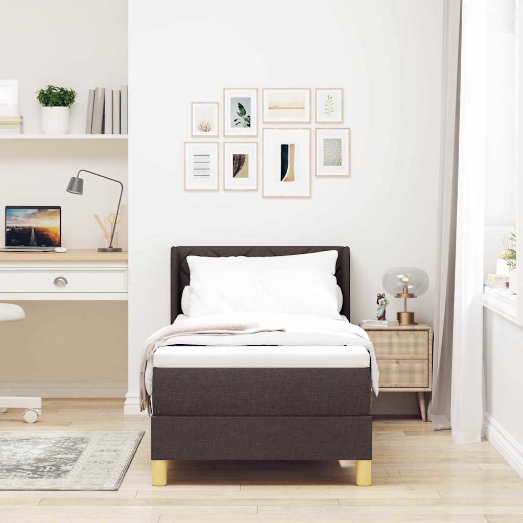 Boxrugós ágy fejtámlával Sötét Barna 200 x 80 cm szövet