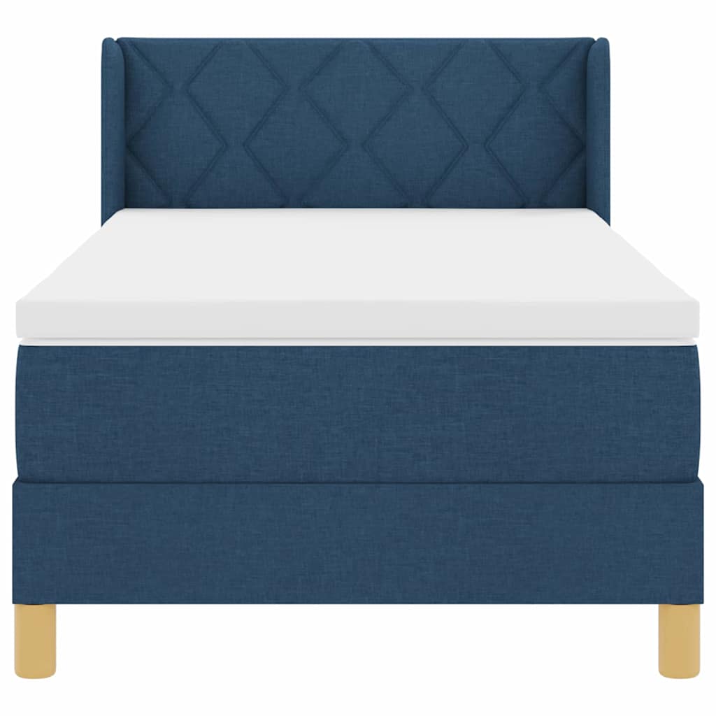 Boxrugós ágy fejtámlával Kék 190 x 90 cm szövet