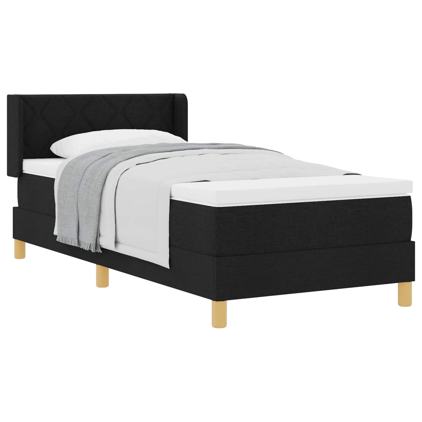 Boxrugós ágy fejtámlával Fekete 200 x 90 cm szövet