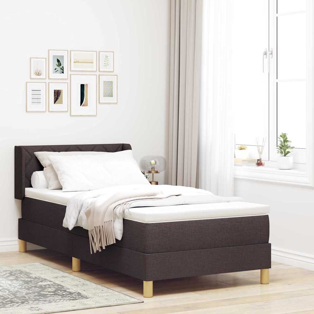 Boxrugós ágy fejtámlával Sötét Barna 200 x 90 cm szövet
