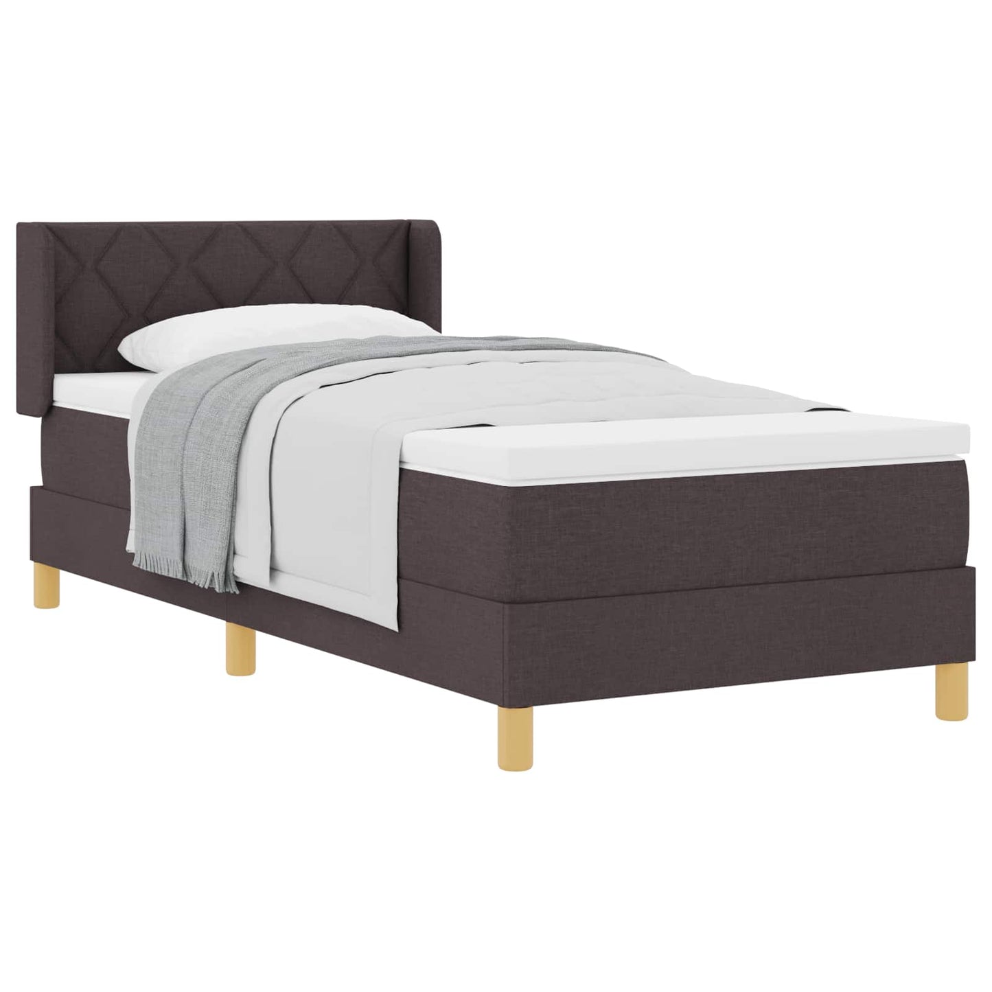 Boxrugós ágy fejtámlával Sötét Barna 200 x 90 cm szövet