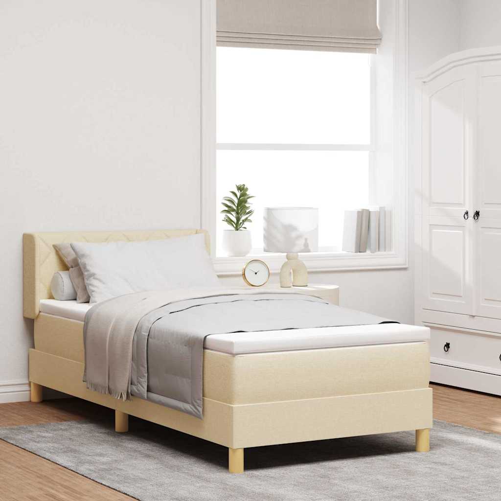 Boxrugós ágy matracmal fejtámlával Krém 200 x 90 cm szövet