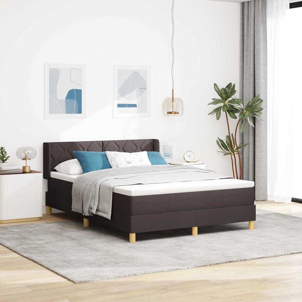 Boxrugós ágy fejtámlával Sötét Barna 200 x 160 cm szövet
