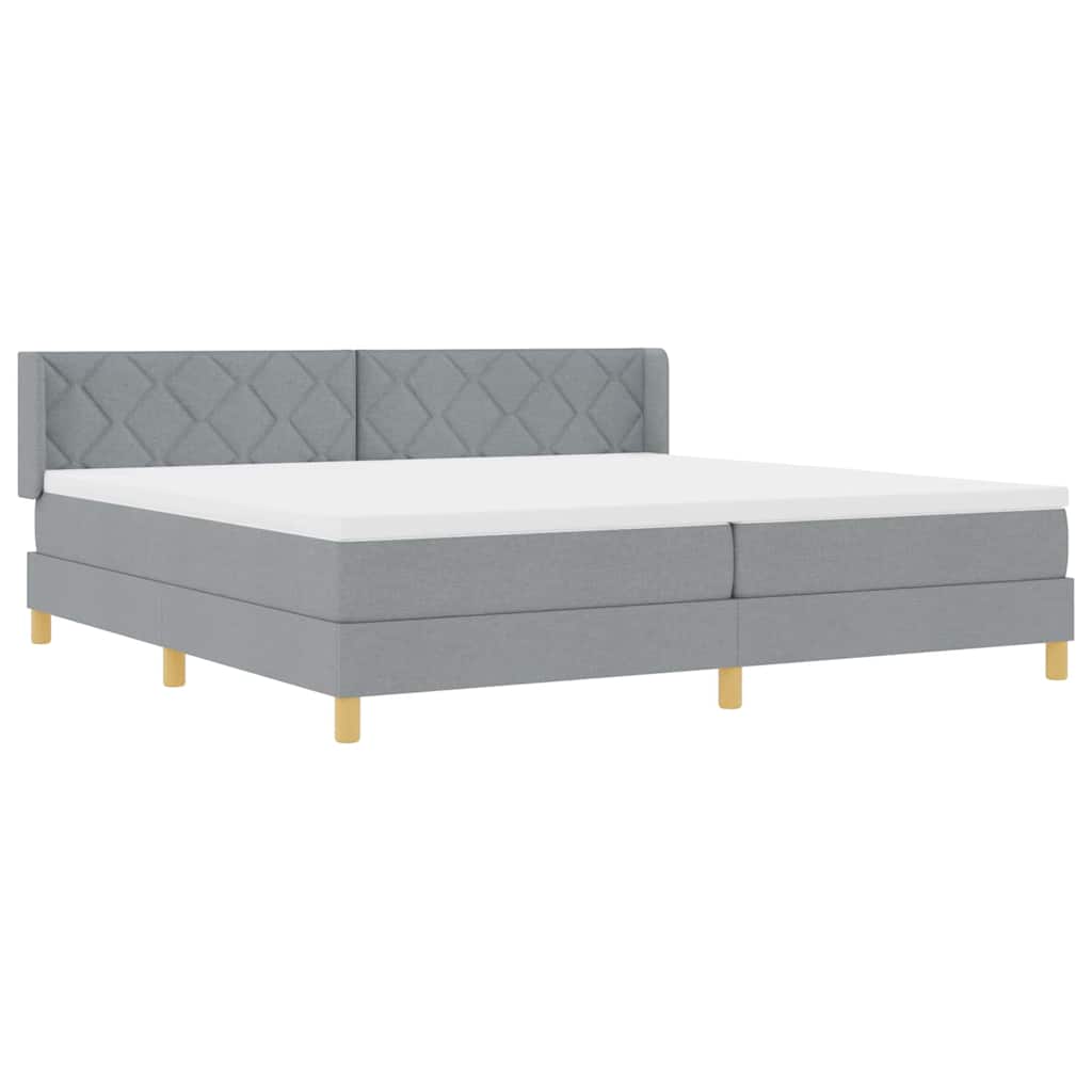 Boxrugós ágy fejtámlával Világosszürke 200 x 200 cm szövet