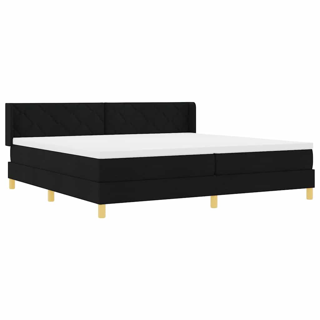 Boxrugós ágy fejtámlával Fekete 200 x 200 cm szövet