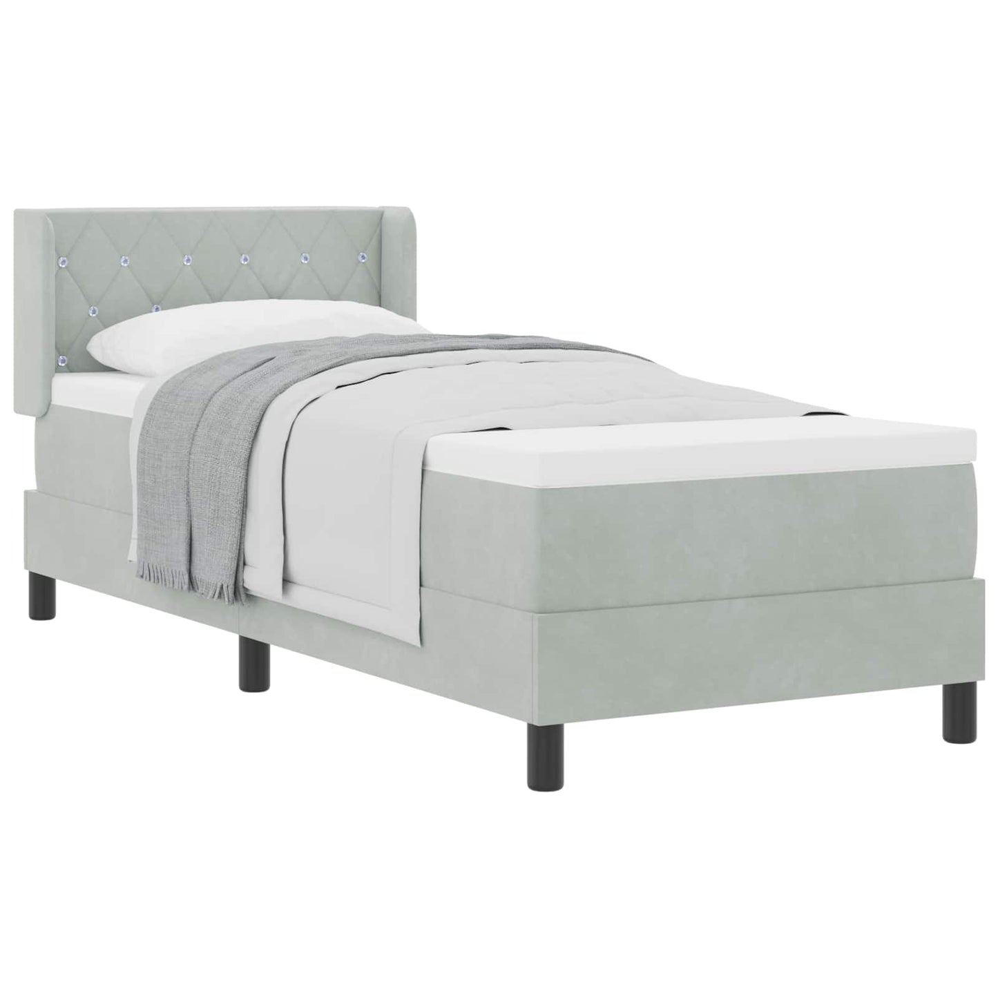 Boxrugós ágy fejtámlával Világosszürke 200 x 80 cm Bársony