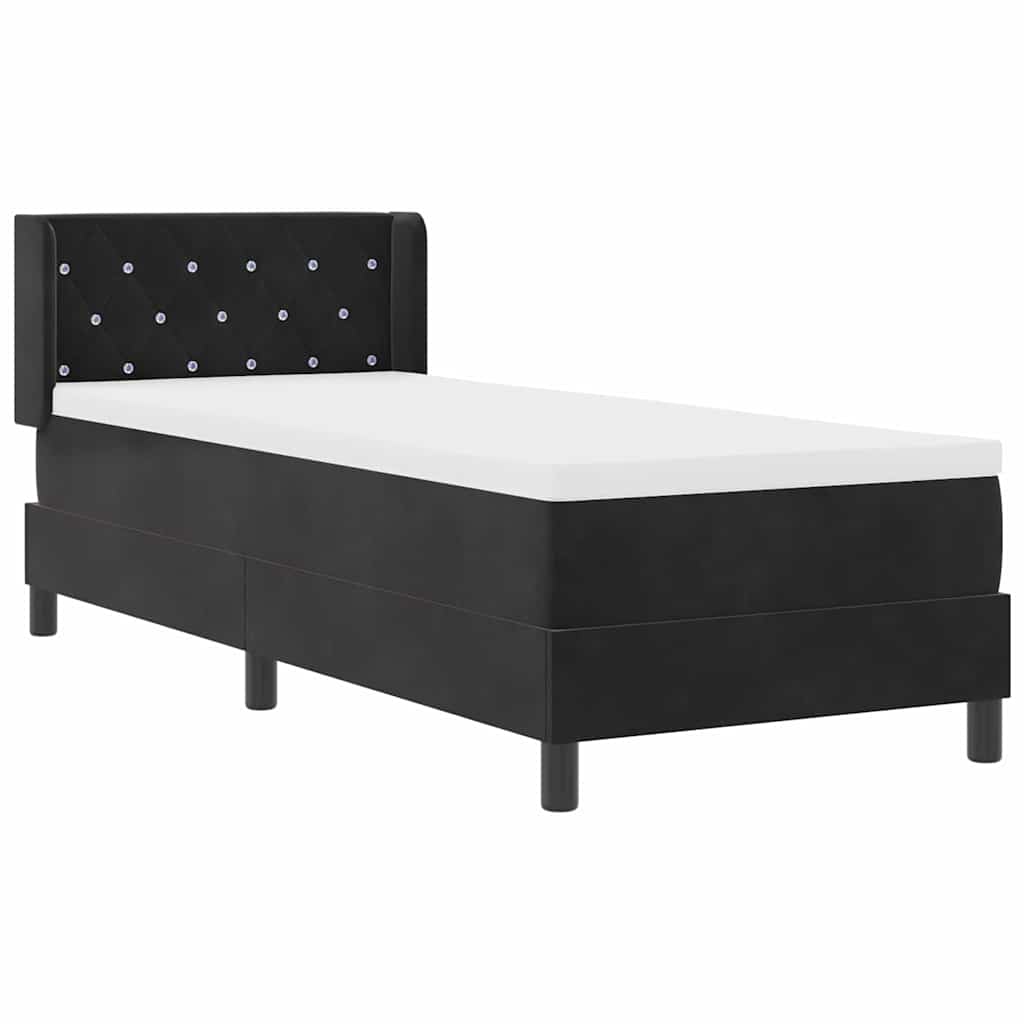 Boxrugós ágy fejtámlával Fekete 200 x 80 cm Bársony