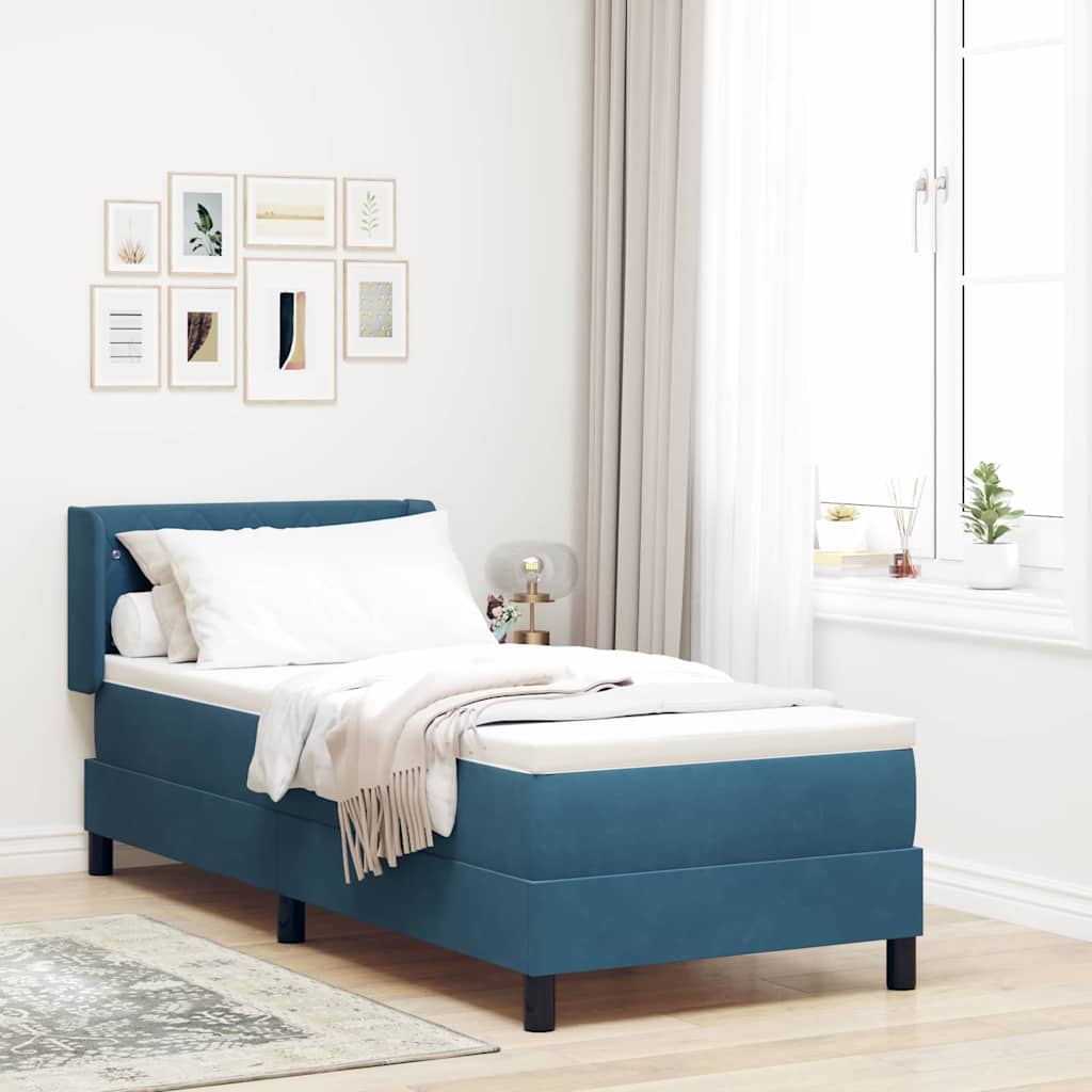 Boxrugós ágy fejtámlával Sötét kék 200 x 80 cm Bársony