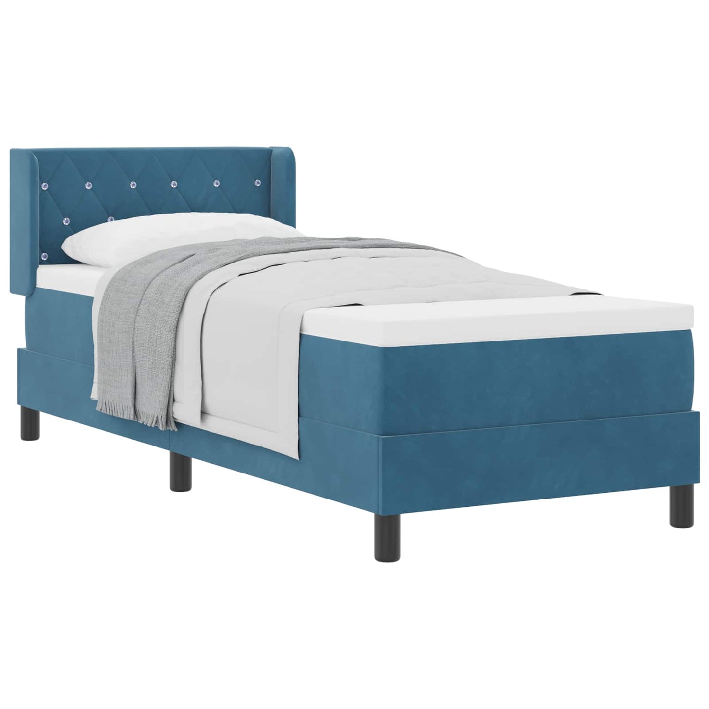 Boxrugós ágy fejtámlával Sötét kék 200 x 80 cm Bársony