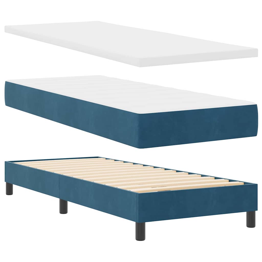 Boxrugós ágy fejtámlával Sötét kék 200 x 80 cm Bársony