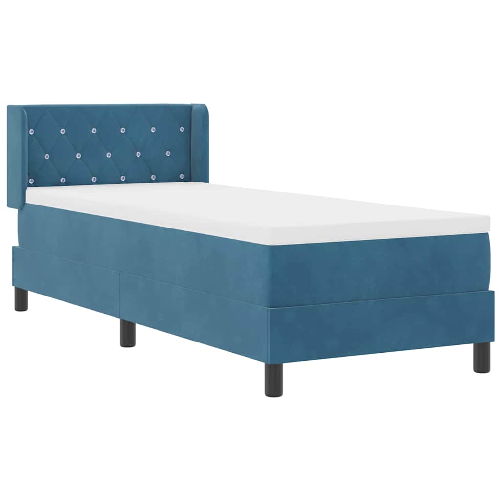 Boxrugós ágy fejtámlával Sötét kék 200 x 80 cm Bársony