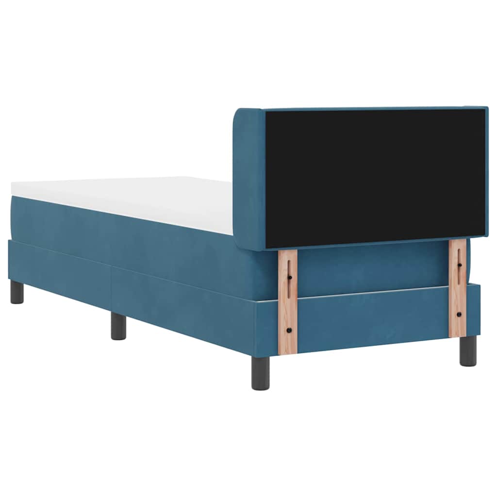 Boxrugós ágy fejtámlával Sötét kék 200 x 80 cm Bársony