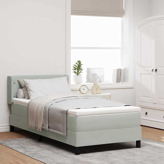 Boxrugós ágy fejtámlával Világosszürke 200 x 90 cm Bársony