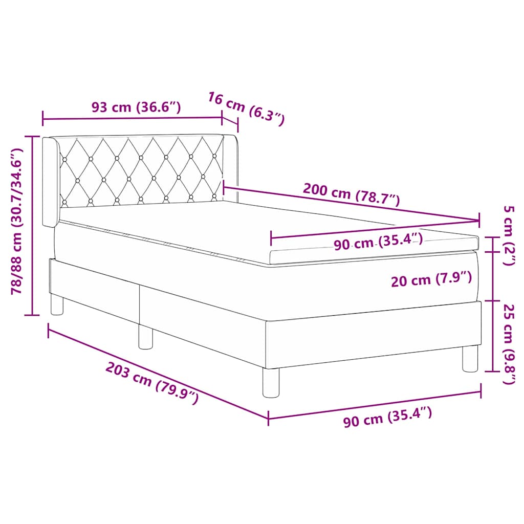 Boxrugós ágy fejtámlával Sötétzöld 200 x 90 cm Bársony