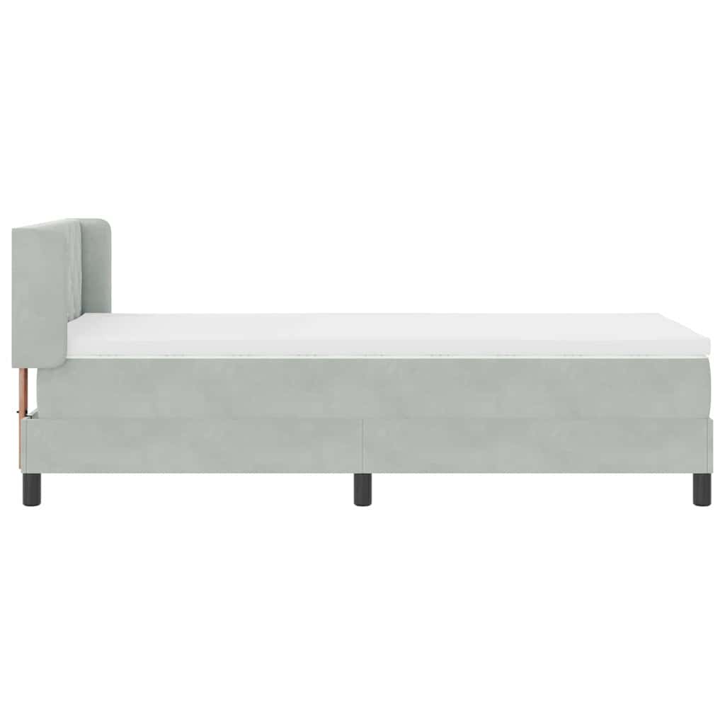 Boxrugós ágy fejtámlával Világosszürke 200 x 100 cm Bársony